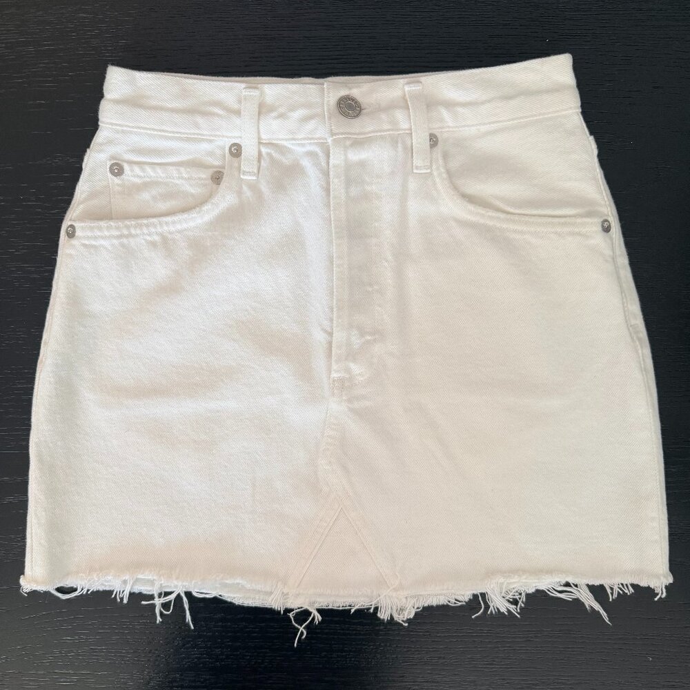 Agolde Quinn Denim Skirt In Oyster White Mini Size 25 High Rise